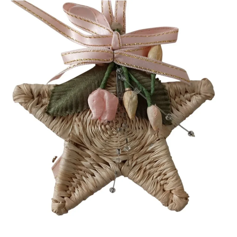 2 Star Christmas Ornaments Rattan Woven Rustic Farmhouse Country‎ Boho Holiday.